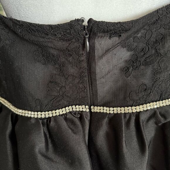 NWT Self-Portrait Black Taffeta Diamante Mini Dress with Lace Trim Size 10 - Picture 7 of 15